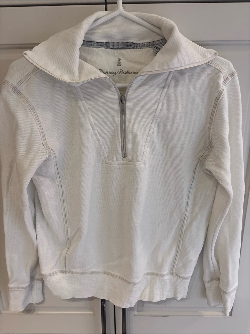 Tommy Bahama Tobago Bay Half Zip Sweatshirt Women XXS White Pima Cotton Tencel